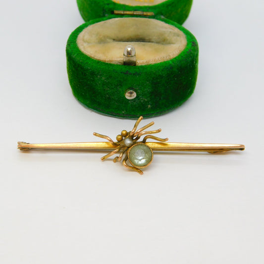 Antique gold spider brooch