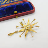 9ct Yellow Gold & Seed Pearl Set Starburst Pendant Antique 1915 Birmingham Deco