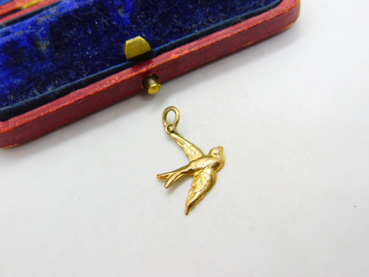 9ct Yellow Gold Swallow Bird Sweetheart Charm Pendant 1954 Chester