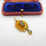 Early Victorian 18ct Gold, Pearl & Columbian Emerald Drop Pendant c1840 Antique