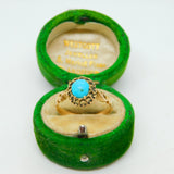 Victorian 15ct Yellow Gold Turquoise Set Floral Dress Ring Antique c1860