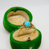 Victorian 15ct Yellow Gold Turquoise Set Floral Dress Ring Antique c1860
