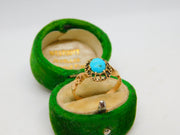 Victorian 15ct Yellow Gold Turquoise Set Floral Dress Ring Antique c1860