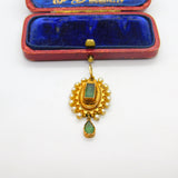 Early Victorian 18ct Gold, Pearl & Columbian Emerald Drop Pendant c1840 Antique