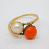 George III 14ct Gold, Natural Pearl & Coral Crossover Dress Ring Antique c1820s