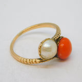 George III 14ct Gold, Natural Pearl & Coral Crossover Dress Ring Antique c1820s