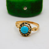 Victorian 15ct Yellow Gold Turquoise Set Floral Dress Ring Antique c1860