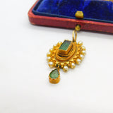 Early Victorian 18ct Gold, Pearl & Columbian Emerald Drop Pendant c1840 Antique