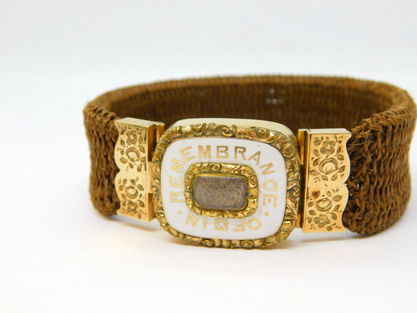 Victorian 15ct Gold, White Enamel & Hair Set Mourning Bracelet Antique 1853