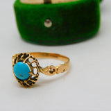 Victorian 15ct Yellow Gold Turquoise Set Floral Dress Ring Antique c1860