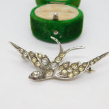 Victorian .800 Silver & Paste Set Swallow Sweetheart Brooch Antique c1900