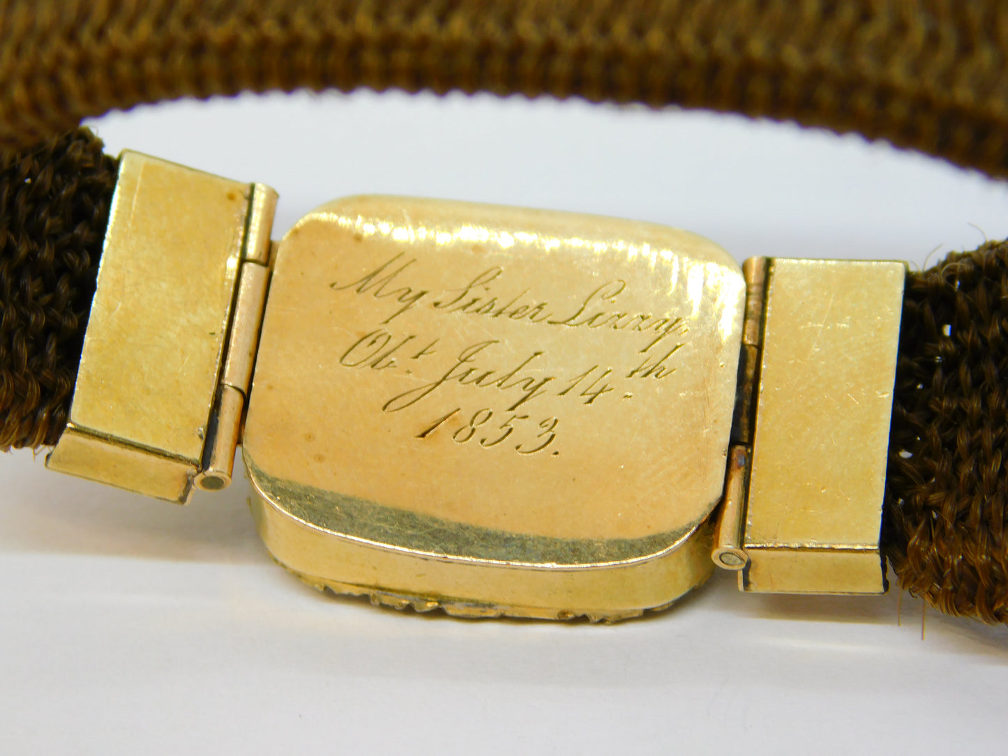 Victorian 15ct Gold, White Enamel & Hair Set Mourning Bracelet Antique 1853