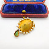 Early Victorian 18ct Gold, Pearl & Columbian Emerald Drop Pendant c1840 Antique