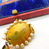 Early Victorian 18ct Gold, Pearl & Columbian Emerald Drop Pendant c1840 Antique
