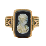Victorian 9ct Rose Gold Carved Hardstone Cameo Mourning Ring Antique c1850s