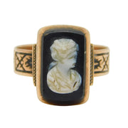 Victorian 9ct Rose Gold Carved Hardstone Cameo Mourning Ring Antique c1850s