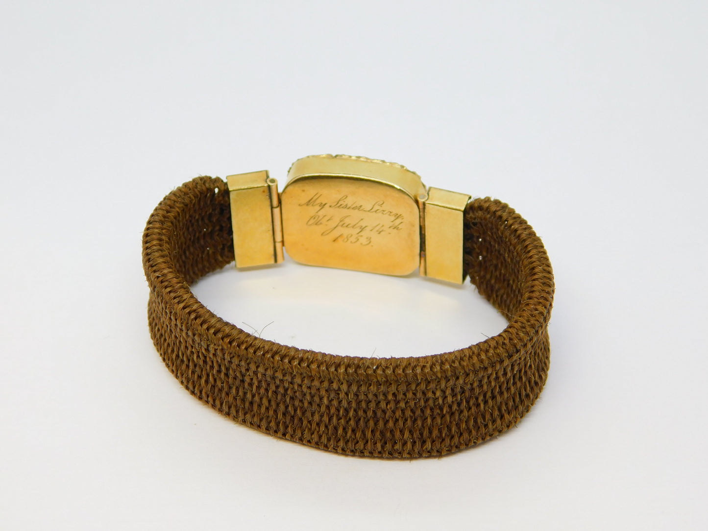 Victorian 15ct Gold, White Enamel & Hair Set Mourning Bracelet Antique 1853