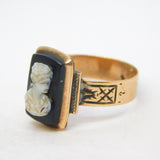Victorian 9ct Rose Gold Carved Hardstone Cameo Mourning Ring Antique c1850s