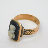 Victorian 9ct Rose Gold Carved Hardstone Cameo Mourning Ring Antique c1850s