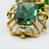 14ct Yellow Gold Emerald Cut Green Paste Large Drop Pendant Antique c1920 Deco