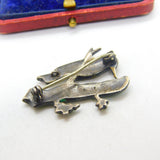 Sterling Silver, Colourful Enamel Marcasite Woodpecker Brooch Antique c1940