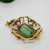 14ct Yellow Gold Emerald Cut Green Paste Large Drop Pendant Antique c1920 Deco
