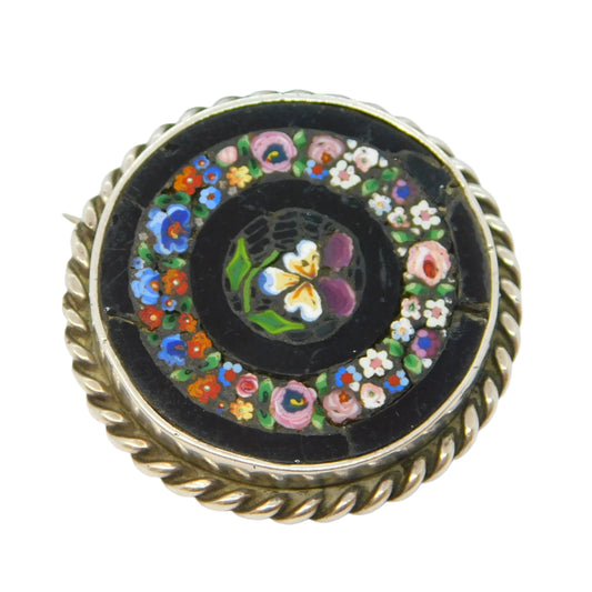 silver micro mosaic brooch victorian
