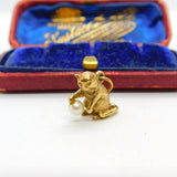 9ct Yellow Gold Kitten Playing with Pearl Ball 1966 London Vintage