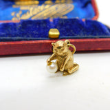 9ct Yellow Gold Kitten Playing with Pearl Ball 1966 London Vintage