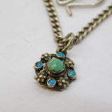 19th Century Austro-Hungarian Sterling Silver Turquoise Floral Necklace Antique c1860