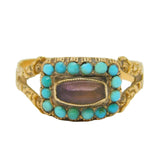 George IV 18ct Gold, Rock Crystal & Turquoise Mourning Ring Antique London 1822