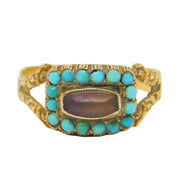 George IV 18ct Gold, Rock Crystal & Turquoise Mourning Ring Antique London 1822