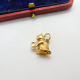 9ct Yellow Gold Kitten Playing with Pearl Ball 1966 London Vintage