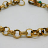 Victorian Style 9ct Gold Belcher Chain Bracelet Turquoise Hand Clasp Vintage 1998