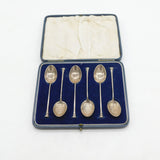 Boxed Set of Sterling Silver Column Terminal Teaspoons Antique 1937 Art Deco