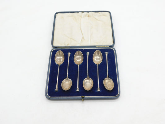 Boxed Set of Sterling Silver Column Terminal Teaspoons Antique 1937 Art Deco