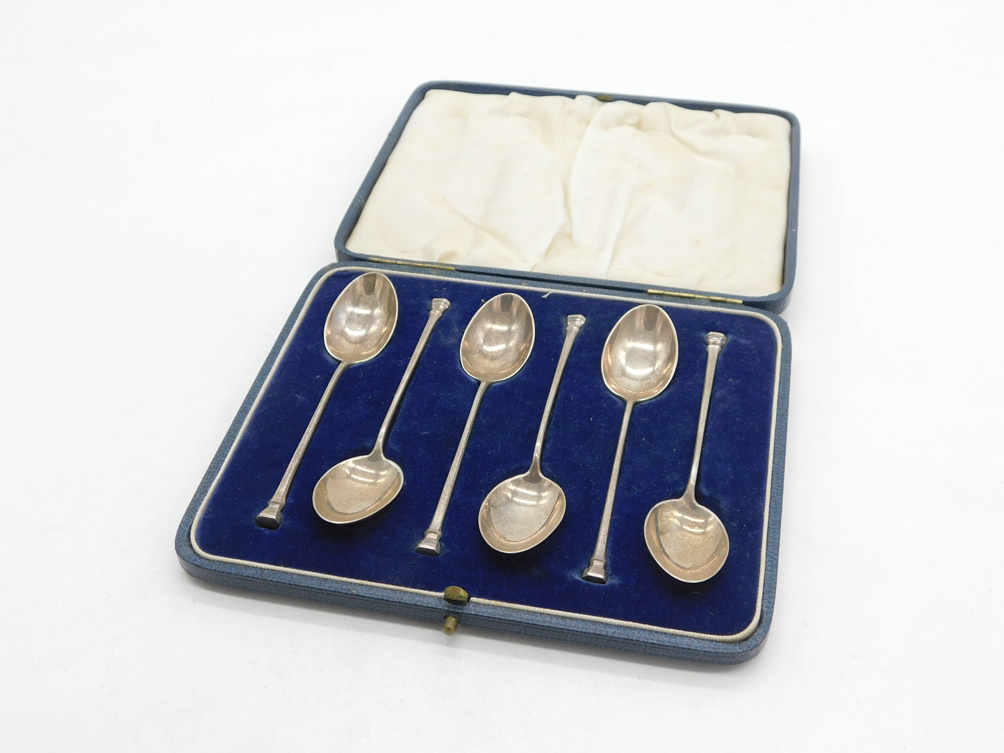 Boxed Set of Sterling Silver Column Terminal Teaspoons Antique 1937 Art Deco