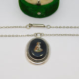 19th Century Sterling Silver Spaniel Dog Micro Mosaic Pendant Necklace Antique c1880