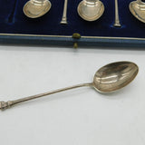 Boxed Set of Sterling Silver Column Terminal Teaspoons Antique 1937 Art Deco