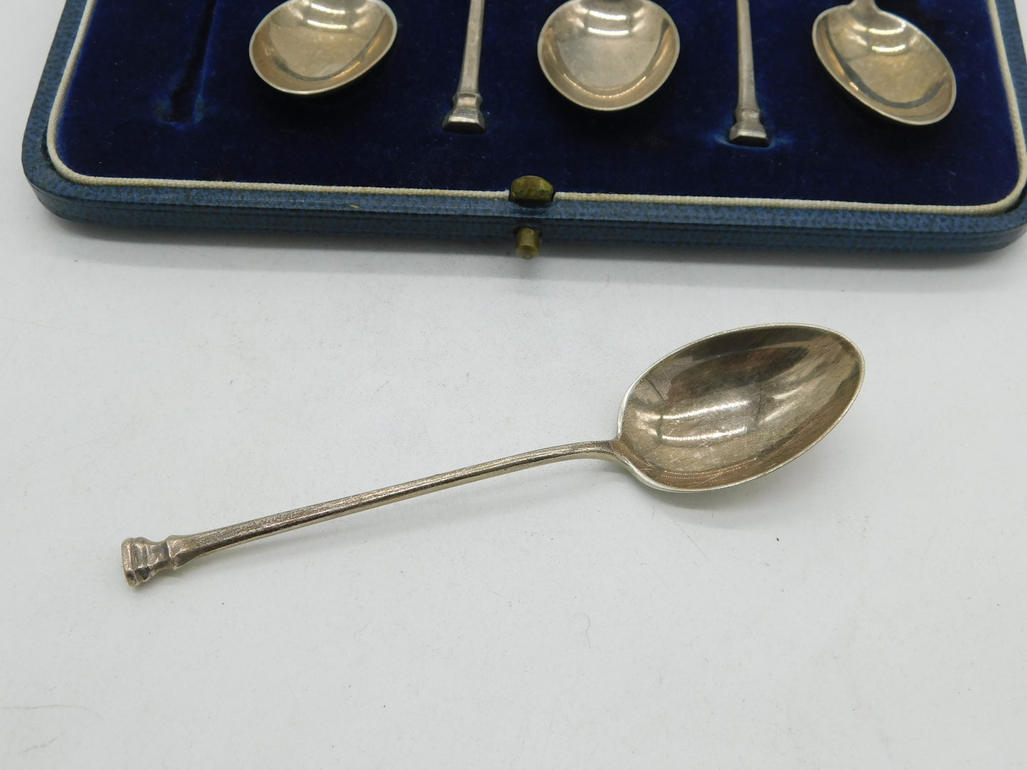 Boxed Set of Sterling Silver Column Terminal Teaspoons Antique 1937 Art Deco