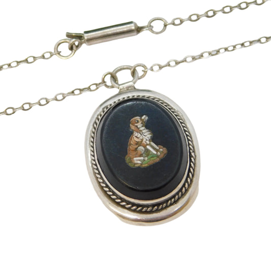 victorian silver micro mosaic dog pendant spaniel