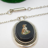 19th Century Sterling Silver Spaniel Dog Micro Mosaic Pendant Necklace Antique c1880