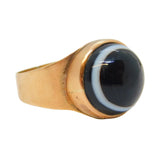 George III 9ct Gold & Banded Agate Mourning Ring Political Interest Antique 1799