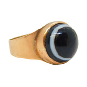 George III 9ct Gold & Banded Agate Mourning Ring Political Interest Antique 1799