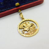 9ct Yellow Gold St George & the Dragon Pendant Vintage c1970 Sheffield