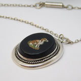 19th Century Sterling Silver Spaniel Dog Micro Mosaic Pendant Necklace Antique c1880