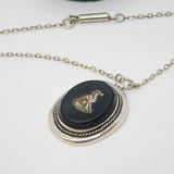 19th Century Sterling Silver Spaniel Dog Micro Mosaic Pendant Necklace Antique c1880