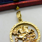 9ct Yellow Gold St George & the Dragon Pendant Vintage c1970 Sheffield
