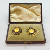 Boxed Pair of 18ct & 22ct Gold & Enamel Commemorative Brooches 'Prince Albert Edward of Wales' Born 1841