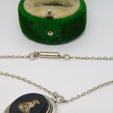 19th Century Sterling Silver Spaniel Dog Micro Mosaic Pendant Necklace Antique c1880